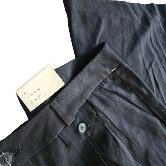 A New Day Womens Black High Waist Pleated Front Wide Leg Pants Size 12 Regular - Picture 2 of 5